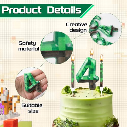 13 Pcs Dynamite Candles 12 TNT Themed Birthday Cake Candles and Number 4 Candle Cake Topper for Pixel Theme Birthday Party Anniversary Party Dynamite Theme Party Video Game Party Supplies (13 Count)