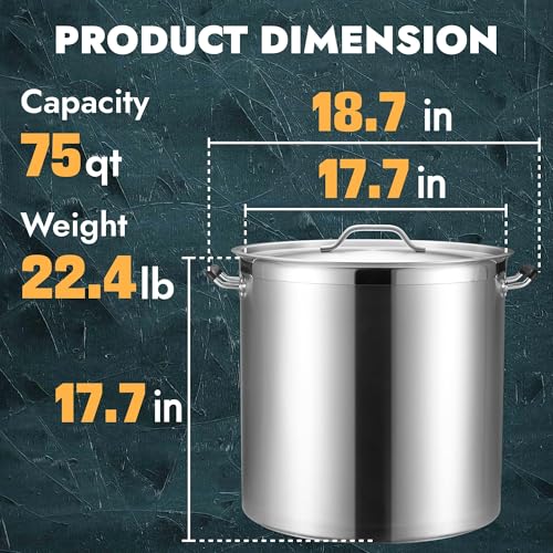 75 Quart Large Stock Pot with Lid