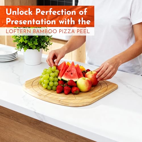 Wooden Pizza Peel 12 Inch Board with Engraved Sizes