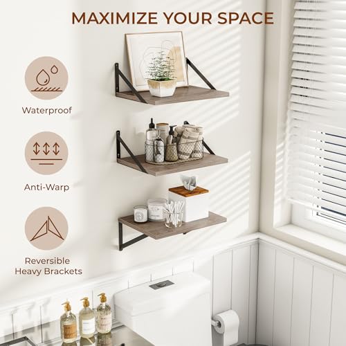 16W x 12D Deep Floating Shelves Set of 3 Grey (3 Count)