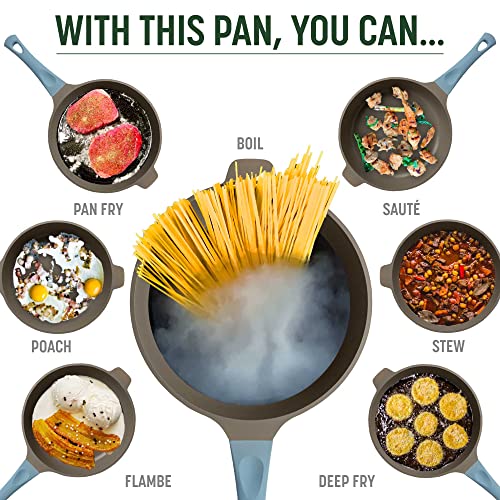 All-in-One Pan, Multilayer Nonstick Cookware Set, High-Performance Construction, Multipurpose Design Replaces Multiple Pots and Pans, Dishwasher Safe, 11-Inch, 4.4-Quart Capacity, Blue Mist