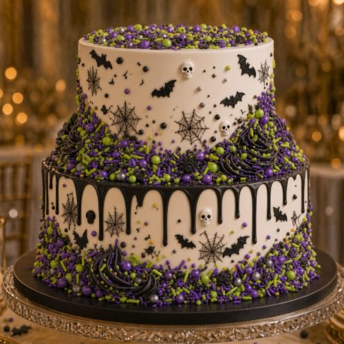 Green & Black & Purple Spiders Sprinkles Mix Size Halloween Themed Cake Decorations Cupcake Toppers Perfect for Wedding Valentine Supplies 4.58OZ