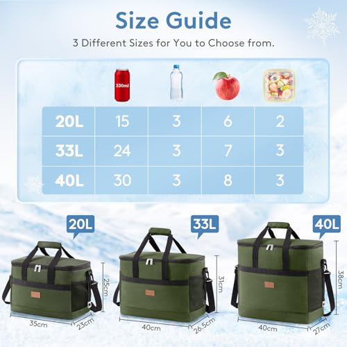 Cooler Bag 30 Cans Collapsible and Insulated Large Lunch Bag Leakproof Soft Cooler Portable for Camping