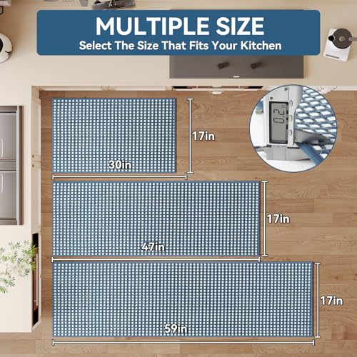 Kitchen Runner Rugs Non Slip Washable Long Kitchen Mats Blue 17"x59" (7 Sq Ft)