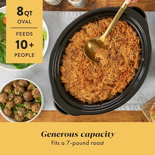 Large 8 Quart Programmable Slow Cooker with Auto Warm Setting Black Stainless Steel