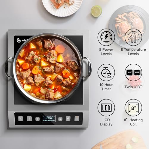 Portable Induction Cooktop 1800W Commercial Burner Stainless Steel