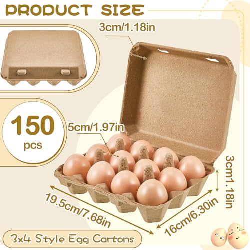 150 Pcs Egg Cartons Bulk 3x4 Style Egg Storage Containers Holder for Fresh Duck Quail Storage Kitchen Family Farmhouse (150 Count)