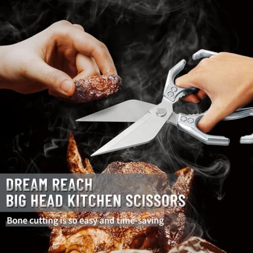 Heavy Duty Poultry Shears for Food with Silver Ergonomic Handle