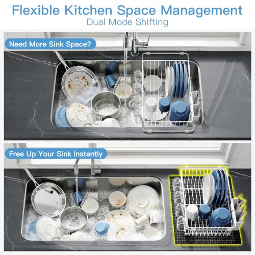 White Dish Drying Rack in Sink with Mat