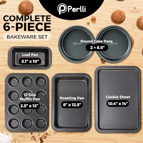 Non-Stick 6-Piece Bakeware Set – Carbon Steel with Even Heat Distribution, Oven Safe to 446°F, BPA-Free, Dishwasher Safe, Stackable Baking Tools for Easy Storage and Everyday Cooking - Gray
