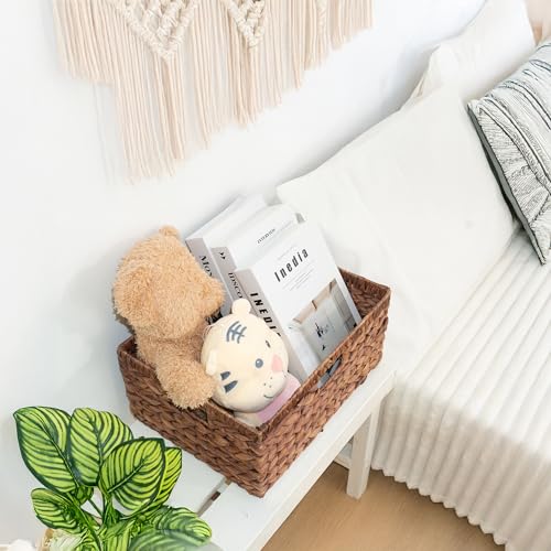 KOKODO Pack 1 COLORED Large Rectangular Water Hyacinth Wicker Storage Basket with Handles and Built