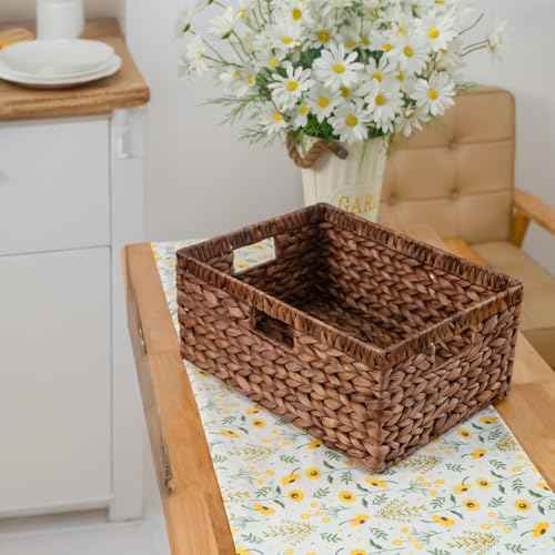 KOKODO Pack 1 COLORED Large Rectangular Water Hyacinth Wicker Storage Basket with Handles and Built