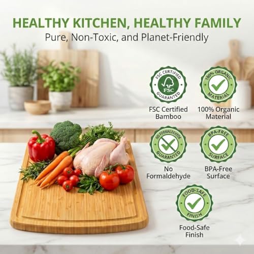 INDESTRUCTIBLE 18 Inch Extra Large Bamboo Cutting Board with Lifetime Replacements