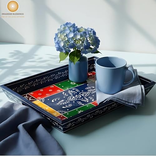 Hand Painted Wooden Serving Tray Set of 3