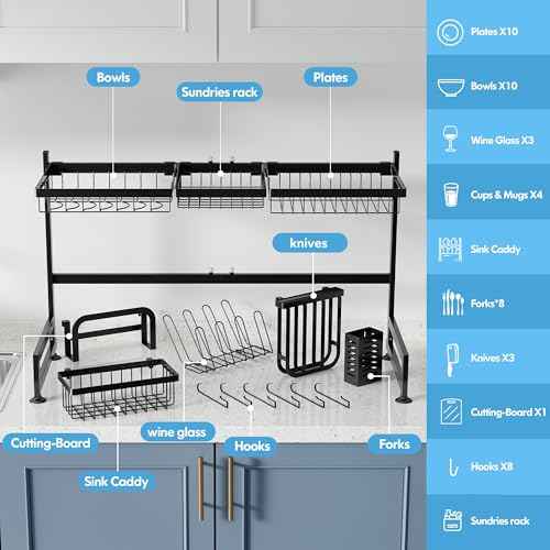 Over The Sink Dish Drying Rack with Utensil and Cup Holder