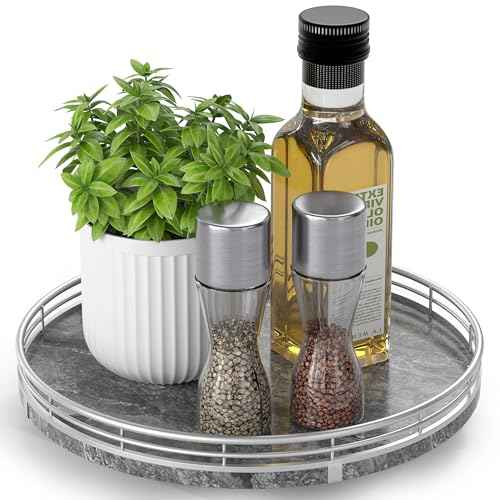 AHM10 Inch Gray Marble Lazy Susan with Silver Iron Frame