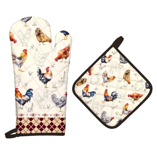 Farmhouse Rooster Oven Mitts and Pot Holders Set (2 Count)