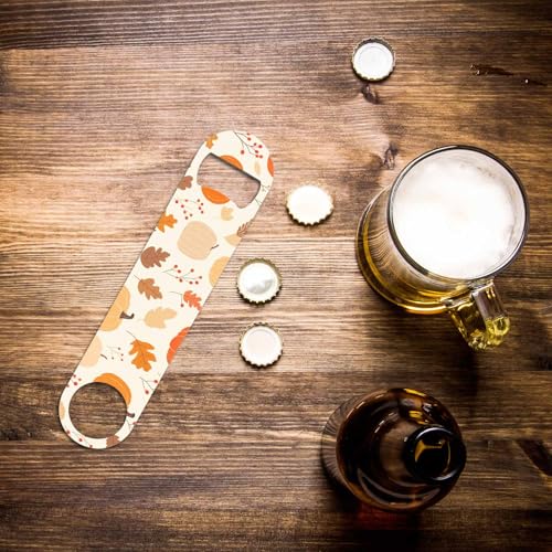 Pumpkin Stainless Steel Bottle Opener Leaf Fruit Orange Yellow Maple Leaves Gourd Butternut Autumn Floral Pattern Flat Beer Bottle Opener Keychain for Home Kitchen Bar Restaurant Party Gift