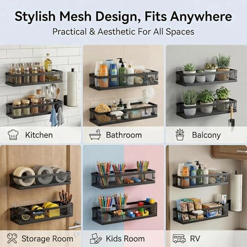 5-in-1 16.5" Extra Long Slim Wall Mount Wrapped Mesh Kitchen Organizer & Shower Caddy Kit, with Paper Towel Holder, Utensil Holder, Soap Dish, Holds 50LBS - Vintage Bronze, Netting