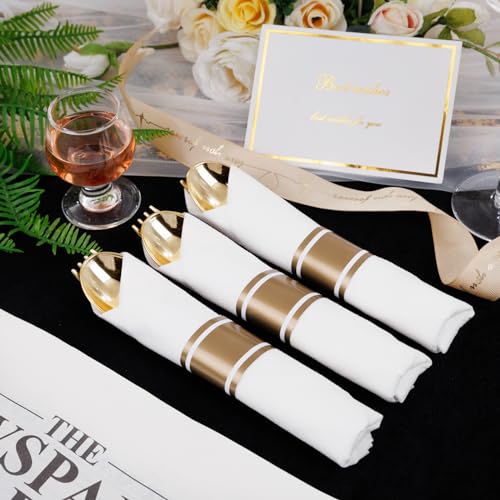 400PCS Gold Wrapped Silverware Set Disposable Hammered for Weddings (400 Count)