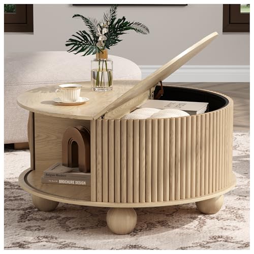 Round Coffee Table with Storage for Living Room