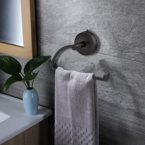 Suction Cup Hand Towel Ring Black Hand Towel Holder for Bathroom Wall SUS 304 Stainless Steel Kitchen Towel Hanger