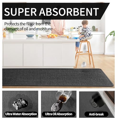 Kitchen Mat Kitchen Rugs Sets of 2 PCS Non Slip Black 17"x30"+17"x59"