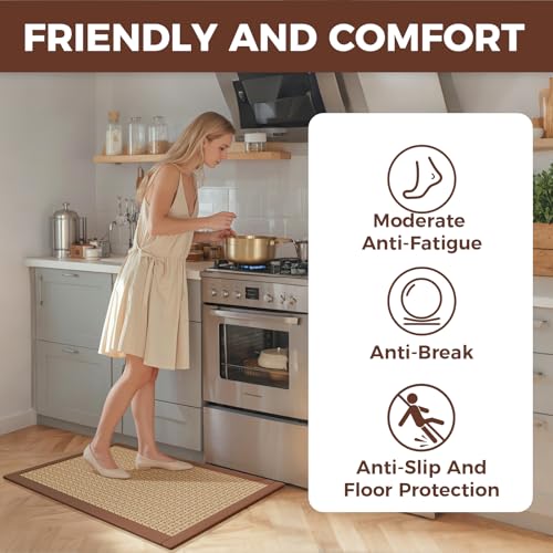 Kitchen Rugs Non Slip Washable Kitchen Mat Anti Fatigue Brown 17"x47" (5.54 Sq Ft)