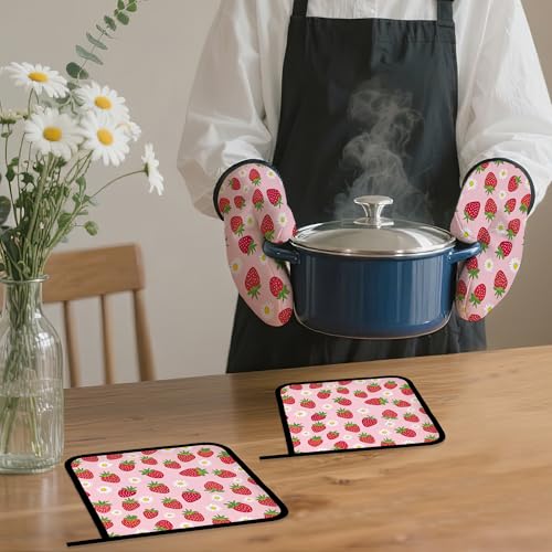 Cute Strawberry Oven Mitts and Pot Holders (4 Count)