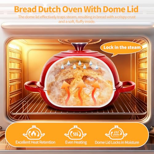 6QT Enameled Cast Red Iron Dutch Oven For Sourdough Bread Baking