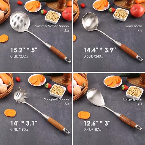 18 10 Stainless Steel Kitchen Utensils Set with Wood Handle (8 Count)