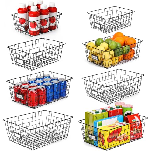 8 Set Extra Large Wire Baskets for Organizing with Lables (8 Count)