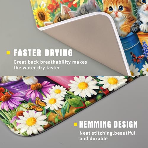 Funny Absorbent Dish Drying Mat Spring Cat Dish Drying Mats for Kitchen Counter Small