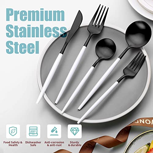 Matte Black White Silverware Set for 6 (30 Count)