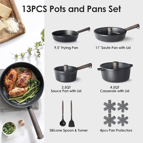 13Pcs Pots and Pans Set Nonstick Cookware Set Kitchen Cooking Frying Pans with Stay