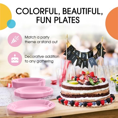 Exquisite Party Solids Sturdy Pink Plastic Plates 9" Party Plates 100 Pcs (100 Count)