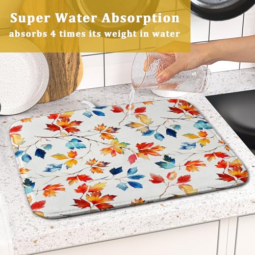 Autumn Leaf Dish Drying Mat Fall Colorful Leaves Absorbent Dish Drain Mats for Kitchen Counter
