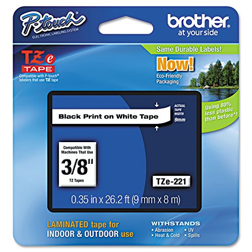 R) TZe-221 Black-On-White Tape, 0.38in. x 26.2ft., BRTTZ221