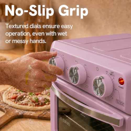 6-in-1 Retro Air Fryer Toaster Oven Combo, Compact 12.7 QT Small Countertop Convection Oven, Fits 9" Pizza & 4 Toast, Hexagon Hybrid Heating, Enamel Baking Pan Included, Pink Color