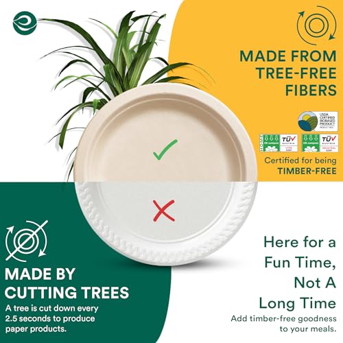 9 Inch Disposable Bagasse Paper Plates (200 Count)