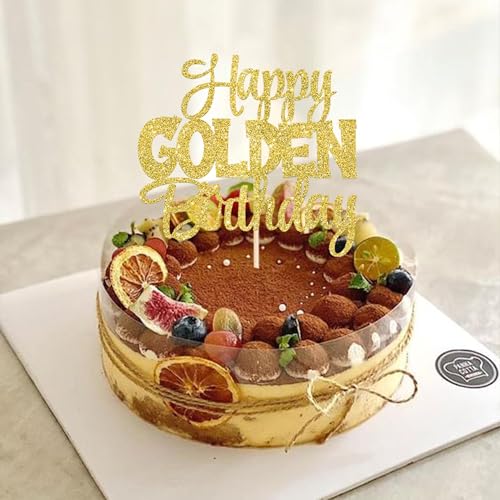 1 PCS Happy Golden Birthday Cake Topper Gold Glitter Birthday Cake Pick 1