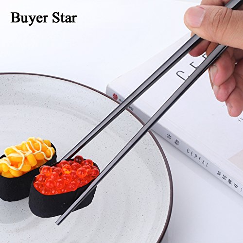 5 Pair Stainless Steel Black Metal Reusable Chinese Square Chopsticks