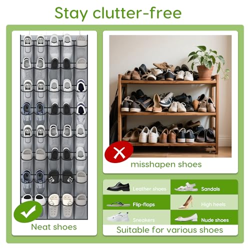Over the Door Shoe Organizer with 40 Large Breathable Mesh Pockets