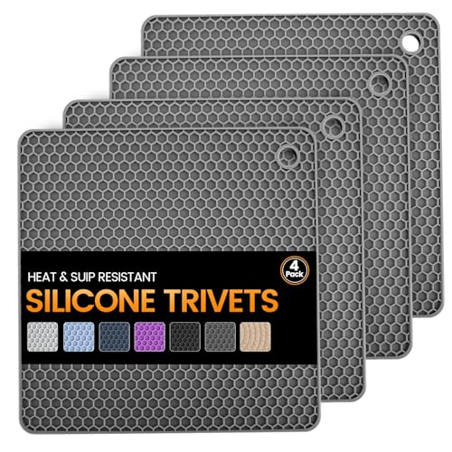 Silicone Trivet Mats 4 Heat Resistant Pot Holders Multipurpose Non (4 Count)
