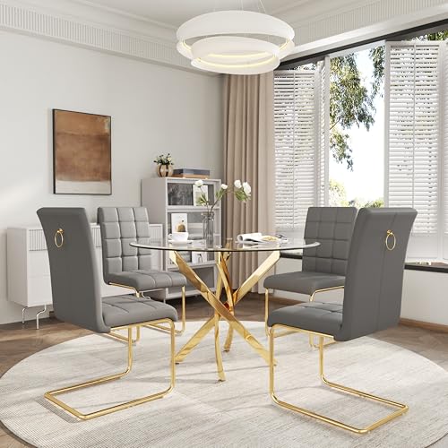 5 Piece Round Glass Dining Table Set