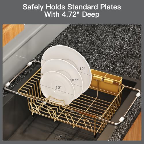 Gold Expandable Dish Drying Rack Over Sink with Anti