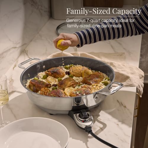 Electrics Stainless Steel and Nonstick Surface Skillet 7 Quart 1800 Watts Temp Control