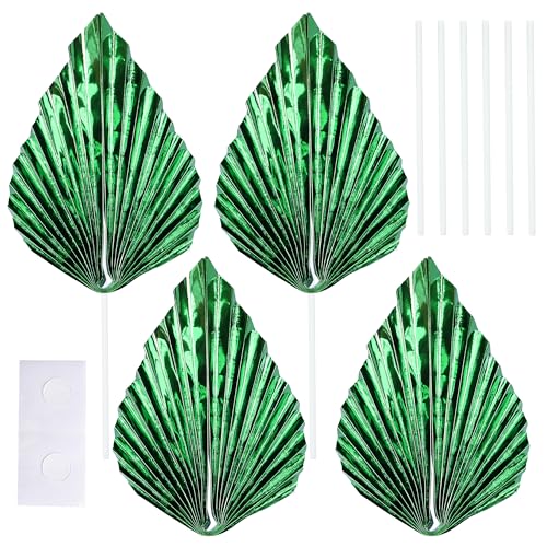 6Pcs Paper Palm Fan Cake Toppers Palm Spear Leaves Fan Cupcake Toppers Cake Insert Decorations Craft DIY Cake Bakeware Decoration for Birthday Party Wedding Party Decor Supplies Light Green (6 Count)