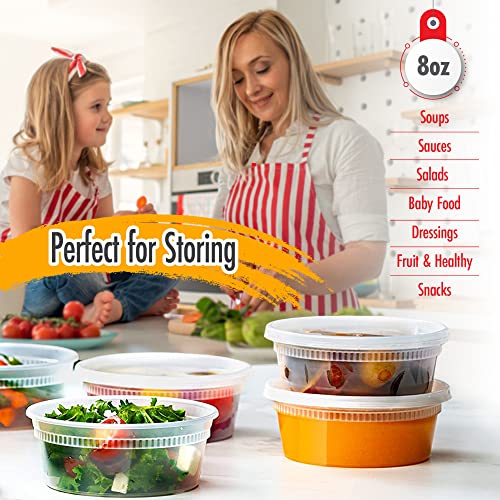 8oz-Deli Containers with Leakproof Lids-50 Pack BPA-Free Plastic Microwaveable Clear Food Storage Container Premium Heavy-Duty Quality, Freezer & Dishwasher Safe (50 Count)