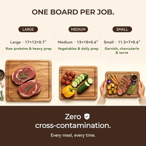 Acacia Cutting Board Set of 3 with Stand for Kitchen Prep (3 Count)